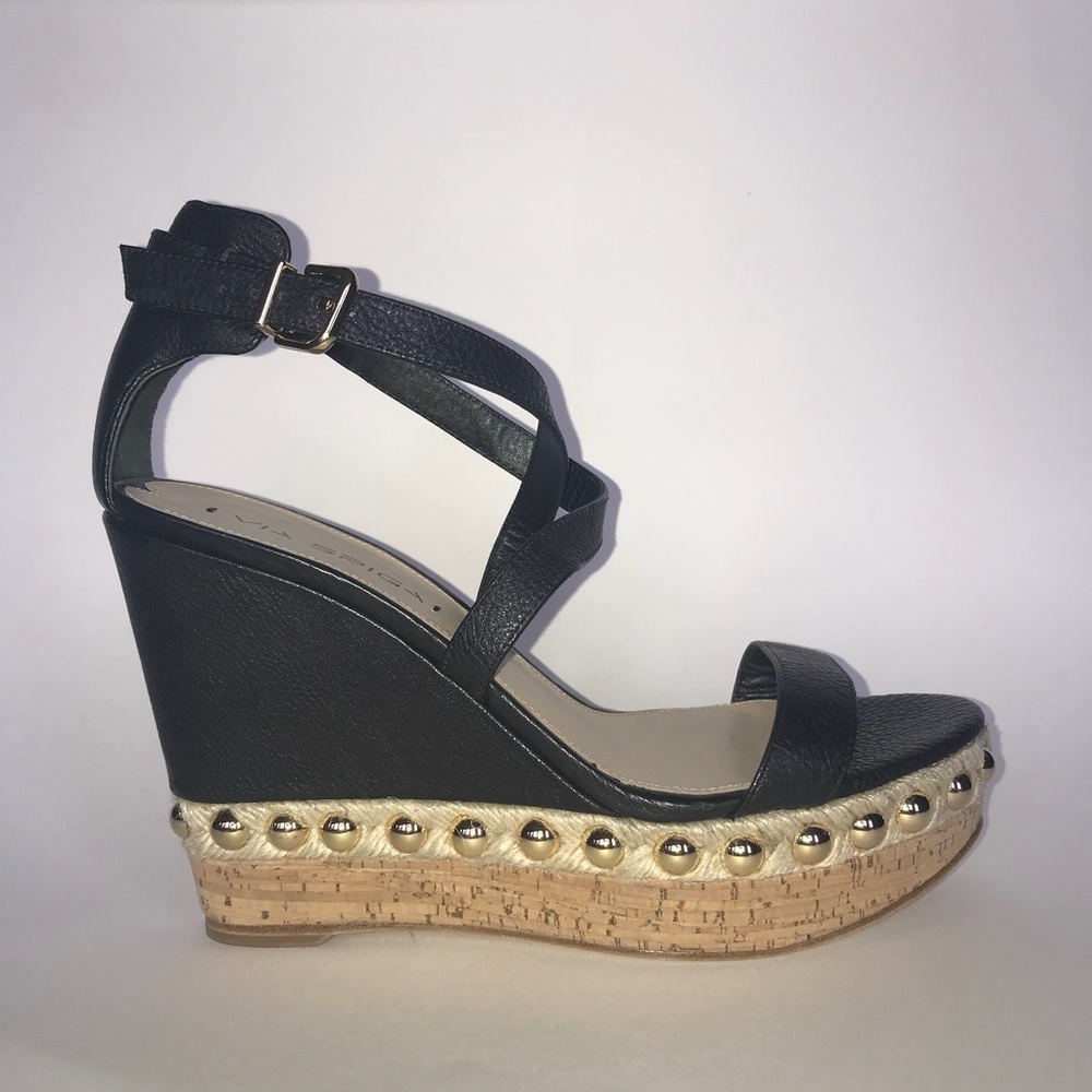 Via Spiga Black Leather Wedge